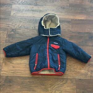Patagonia 2T Navy Hooded Jacket with Red Accents